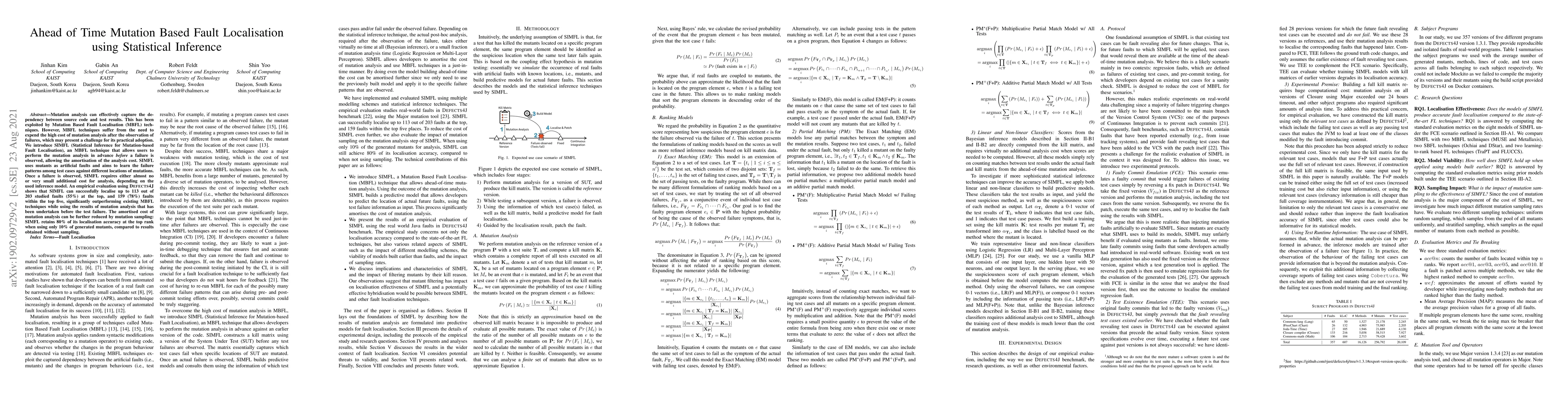Thumbnail for Ahead of Time Mutation Based Fault Localisation using Statistical
  Inference