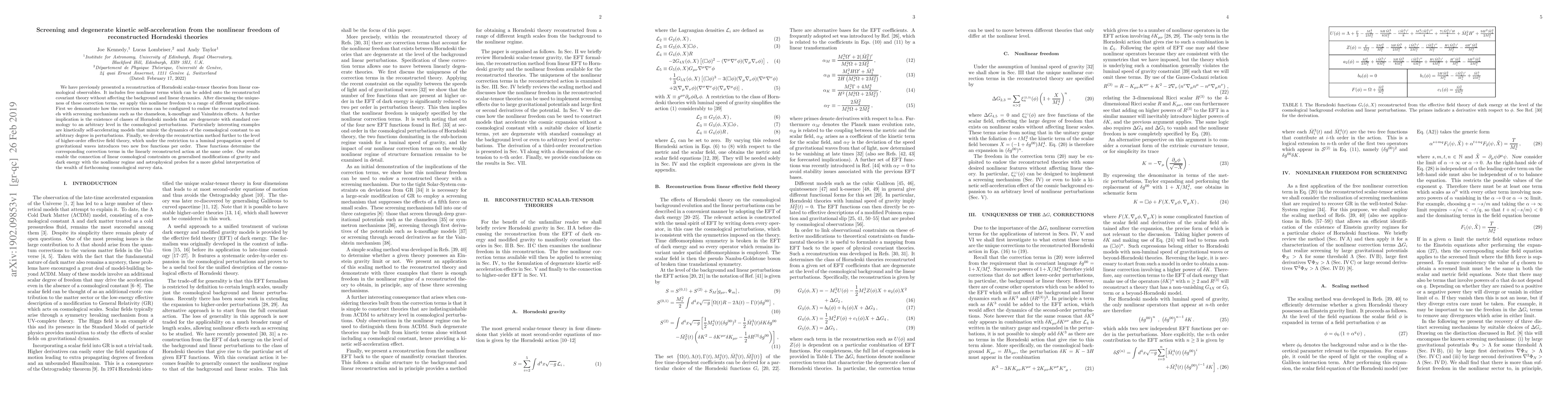 Thumbnail for Screening and degenerate kinetic self-acceleration from the nonlinear
  freedom of reconstructed Horndeski theories