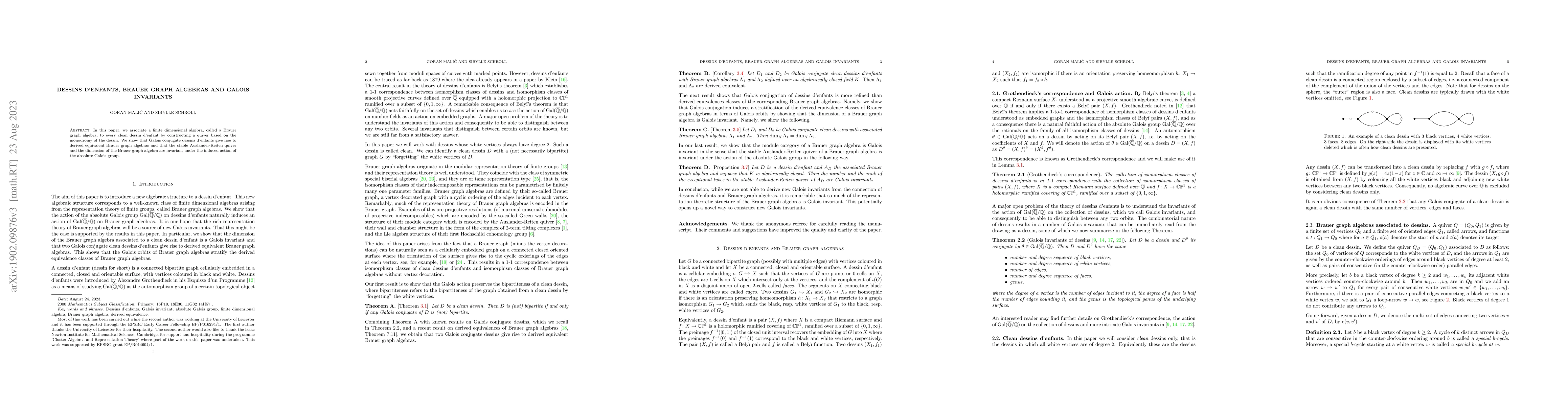 Thumbnail for Dessins d'enfants, Brauer graph algebras and Galois invariants