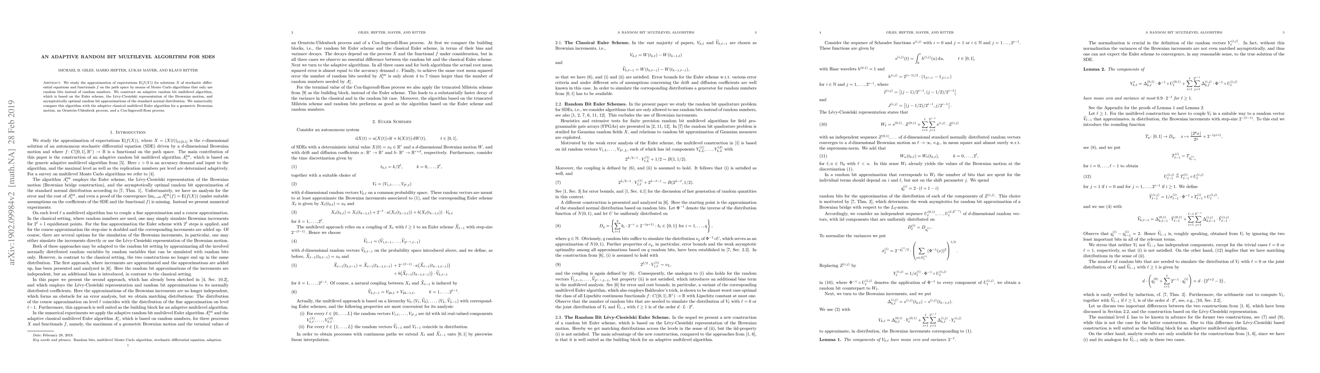 Thumbnail for An Adaptive Random Bit Multilevel Algorithm for SDEs