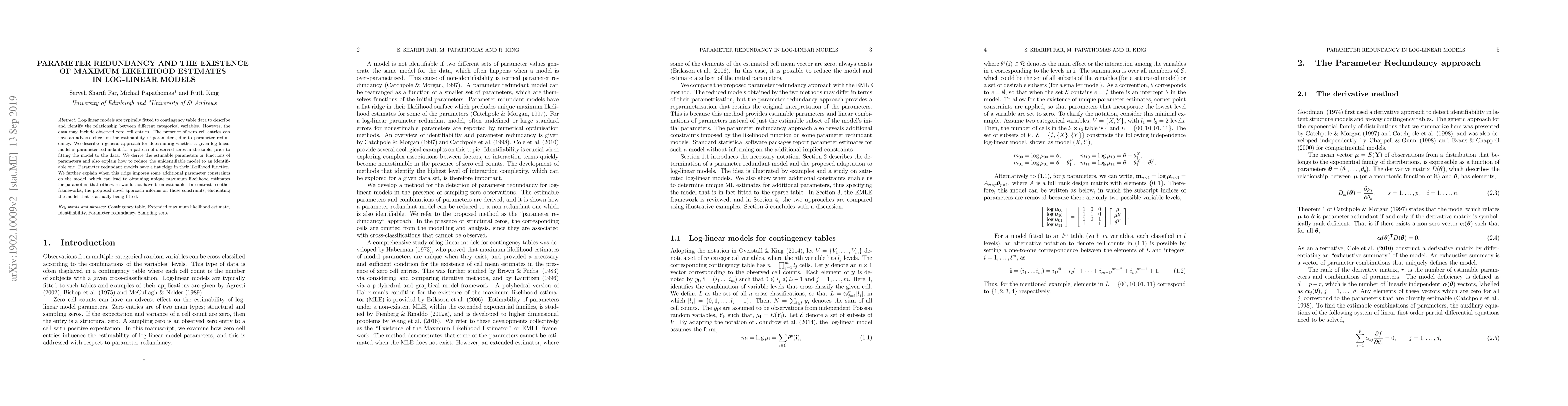 Thumbnail for Parameter Redundancy and the Existence of Maximum Likelihood Estimates
  in Log-linear Models