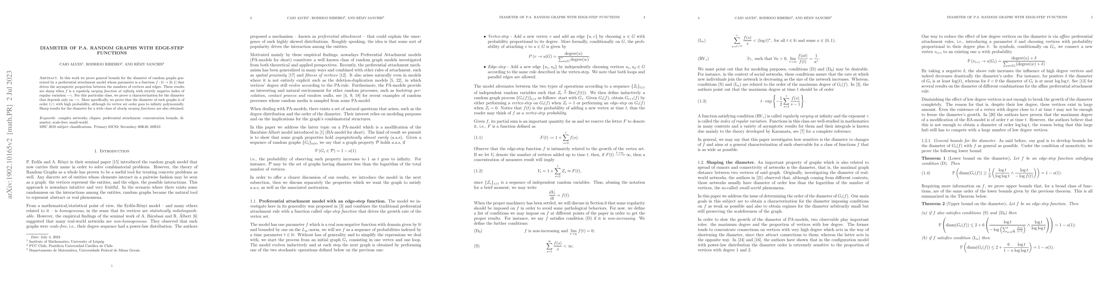 Thumbnail for Diameter of P.A. random graphs with edge-step functions