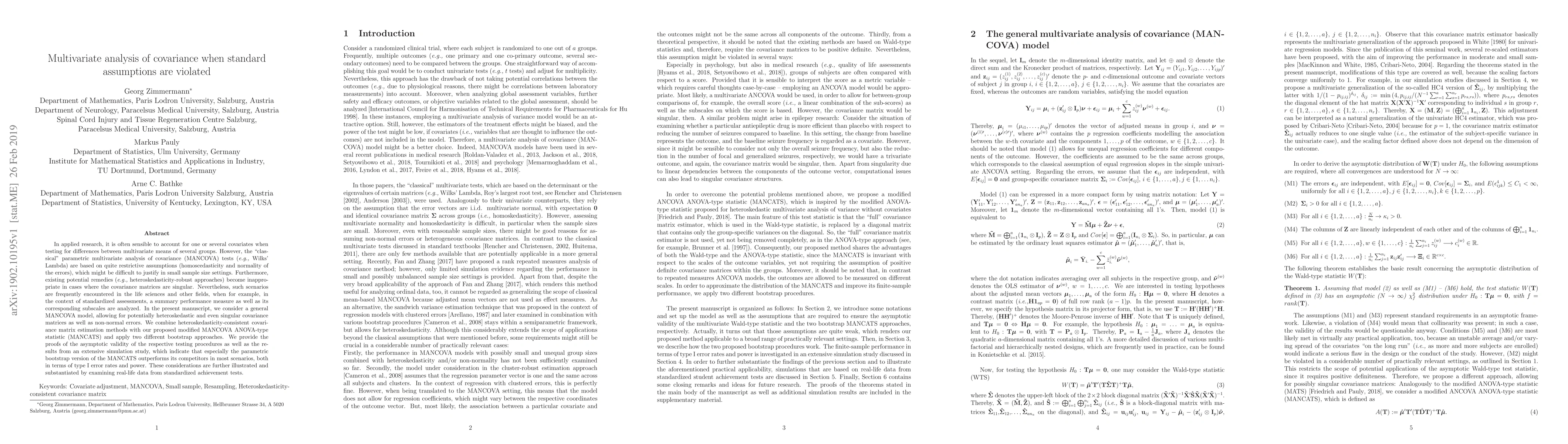 Thumbnail for Multivariate analysis of covariance when standard assumptions are
  violated