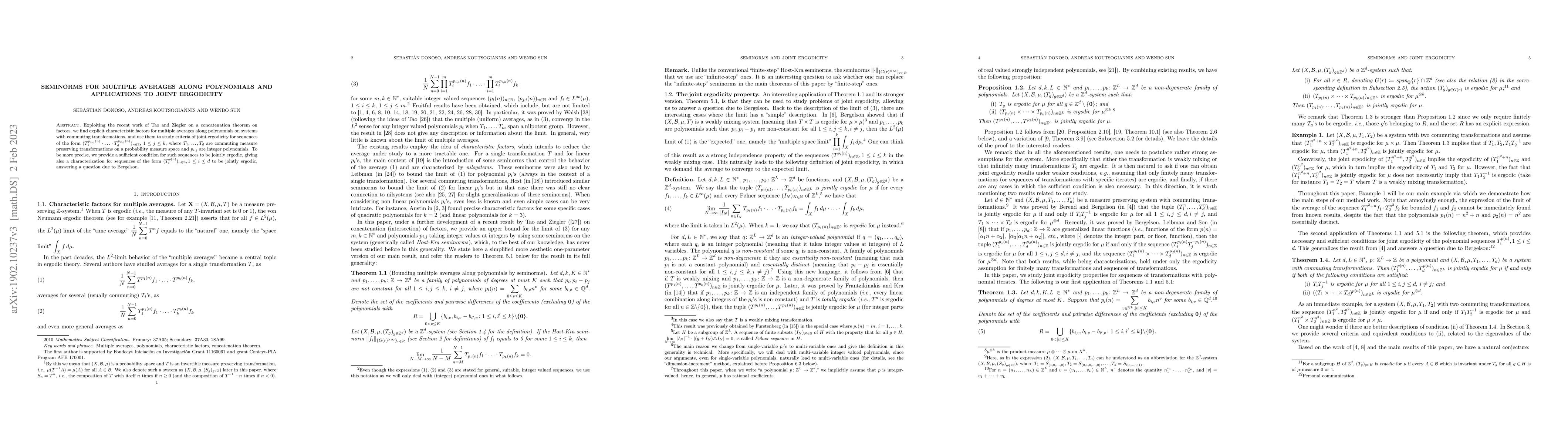 Thumbnail for Seminorms for multiple averages along polynomials and applications to
  joint ergodicity