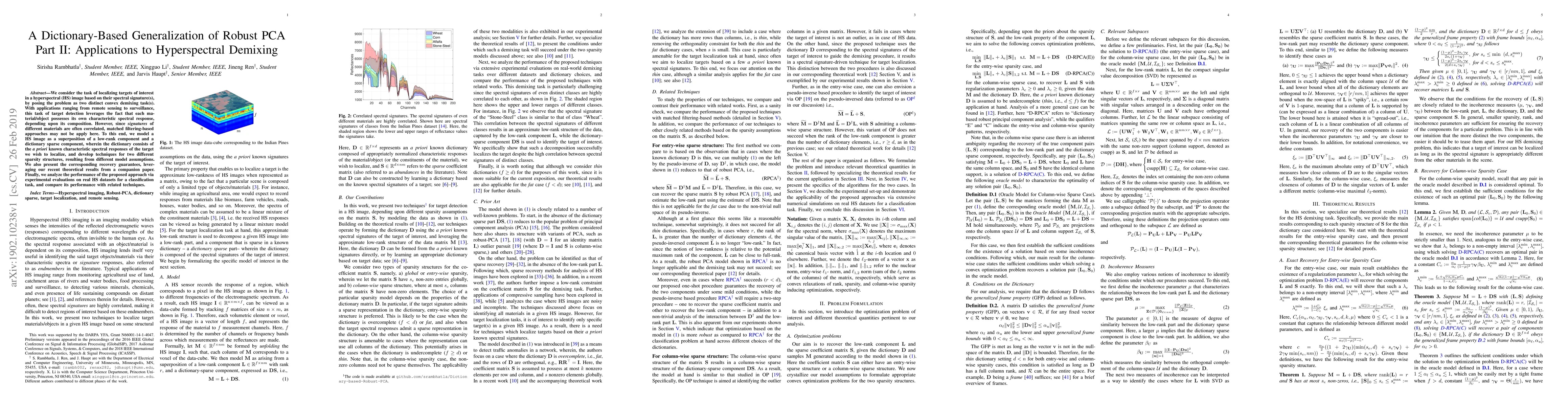 Thumbnail for A Dictionary-Based Generalization of Robust PCA Part II: Applications to
  Hyperspectral Demixing