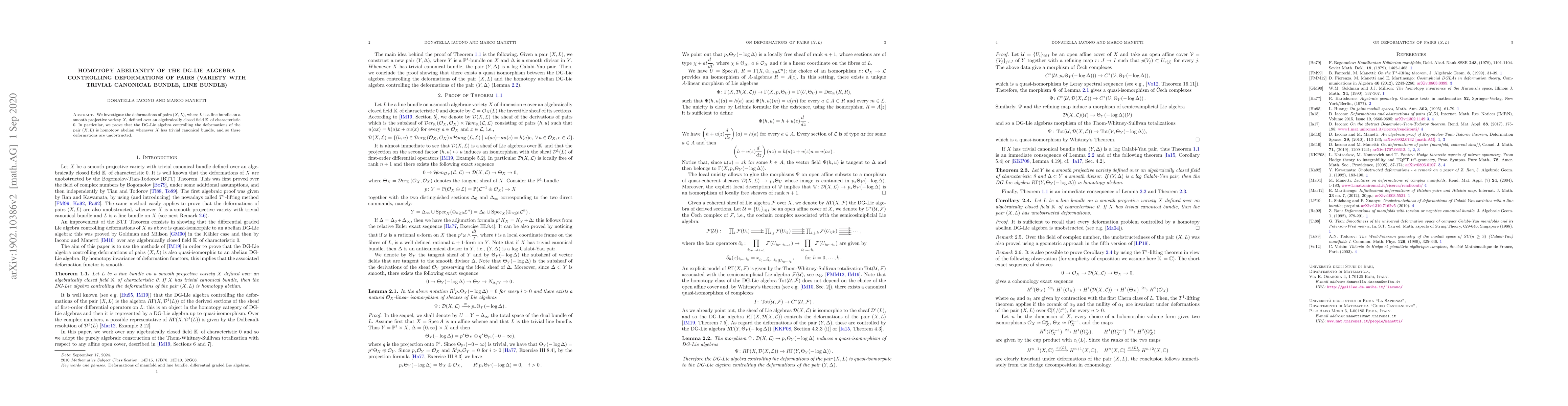 Thumbnail for Homotopy abelianity of the DG-Lie algebra controlling deformations of
  pairs (variety with trivial canonical bundle, line bundle)