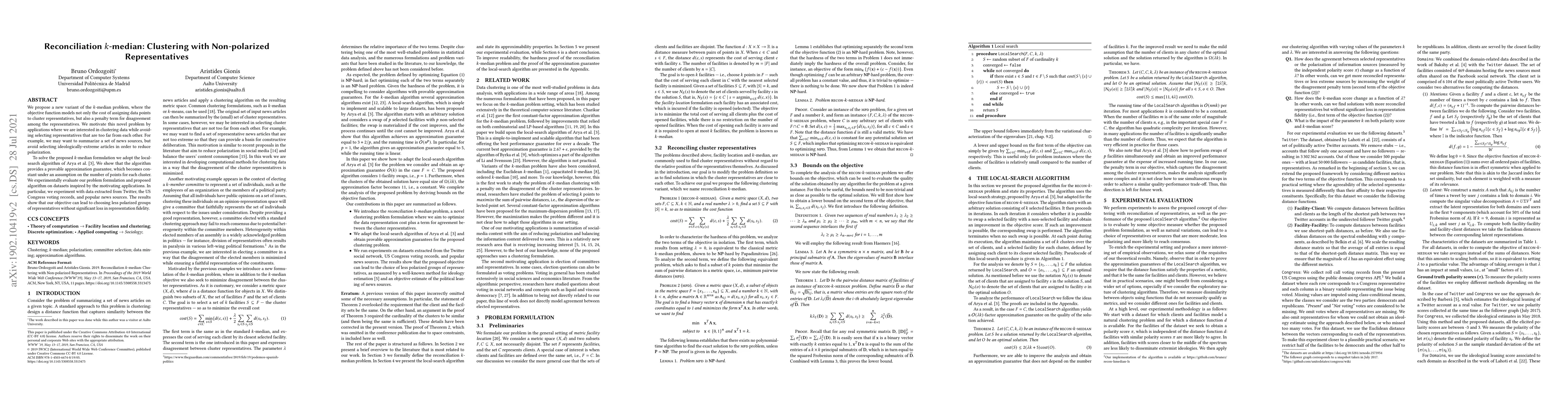 Thumbnail for Reconciliation k-median: Clustering with Non-Polarized Representatives