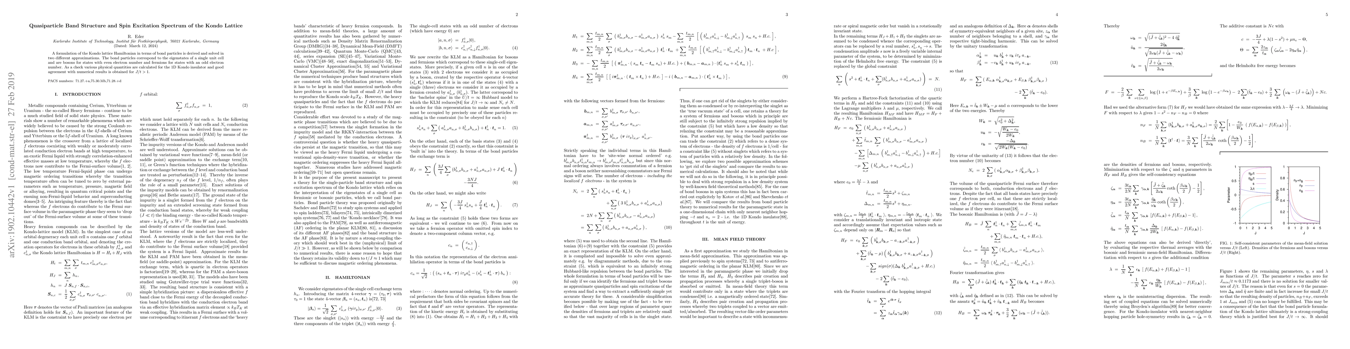 Thumbnail for Quasiparticle Band Structure and Spin Excitation Spectrum of the Kondo
  Lattice