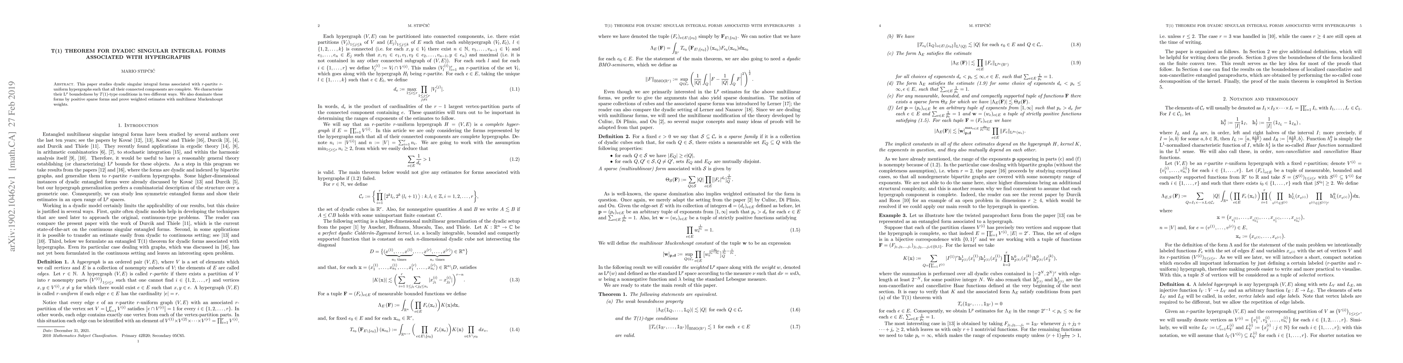 Thumbnail for T(1) theorem for dyadic singular integral forms associated with
  hypergraphs