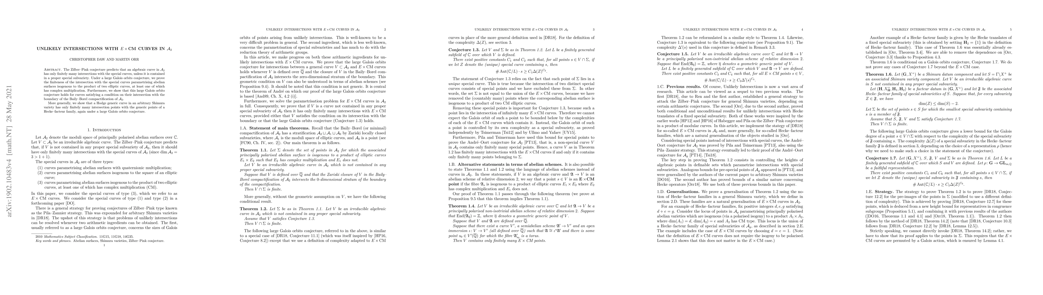 Thumbnail for Unlikely intersections with $E$ $\times$ CM curves in $\mathcal{A}_2$