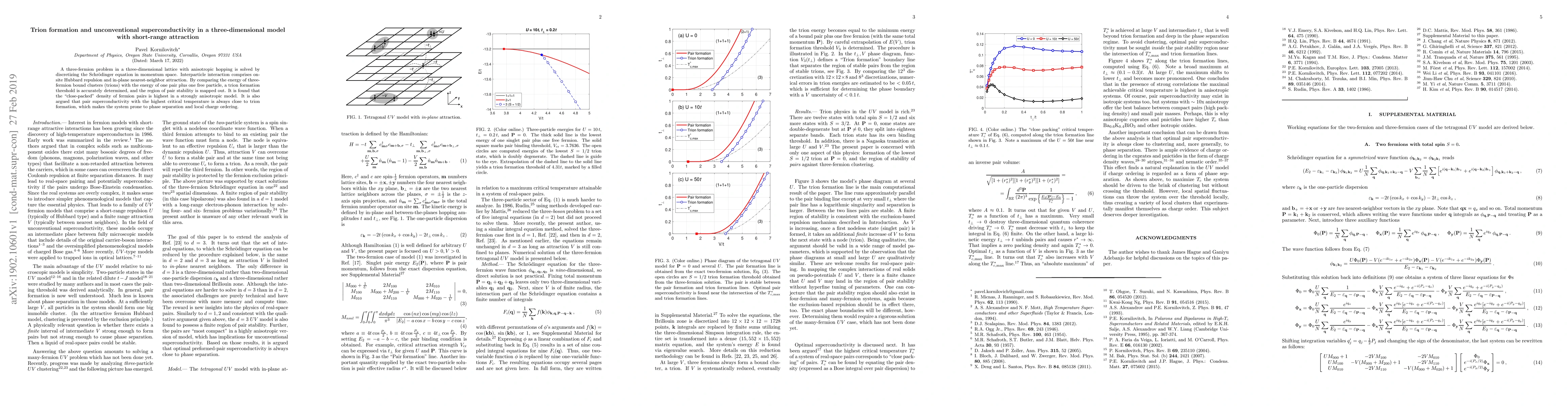 Thumbnail for Trion formation and unconventional superconductivity in a
  three-dimensional model with short-range attraction