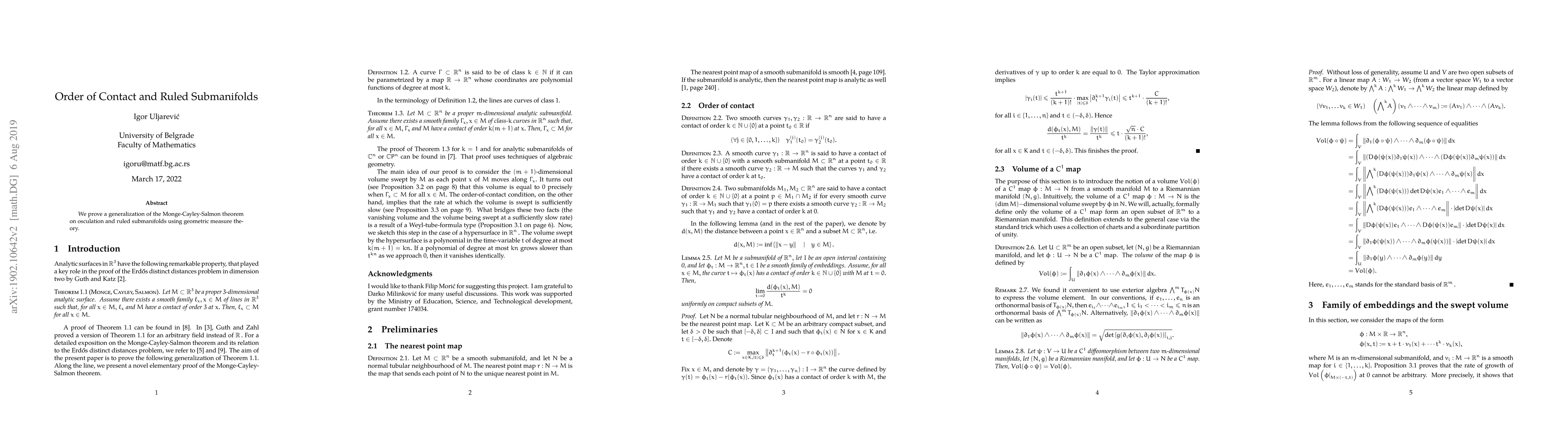 Thumbnail for Order of contact and ruled submanifolds
