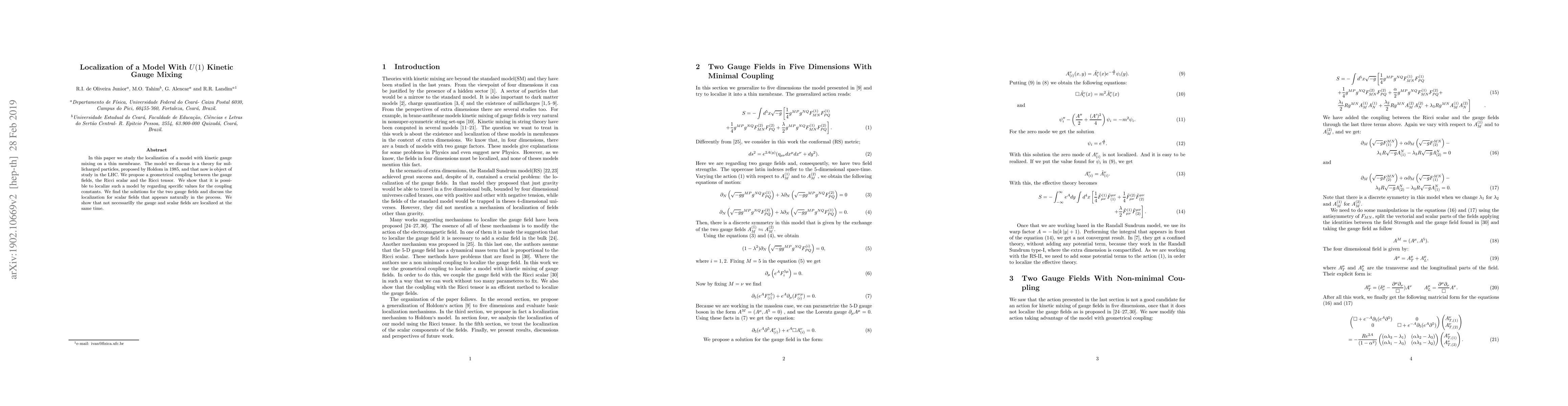 Thumbnail for Localization of a Model With U(1) Kinetic Gauge Mixing