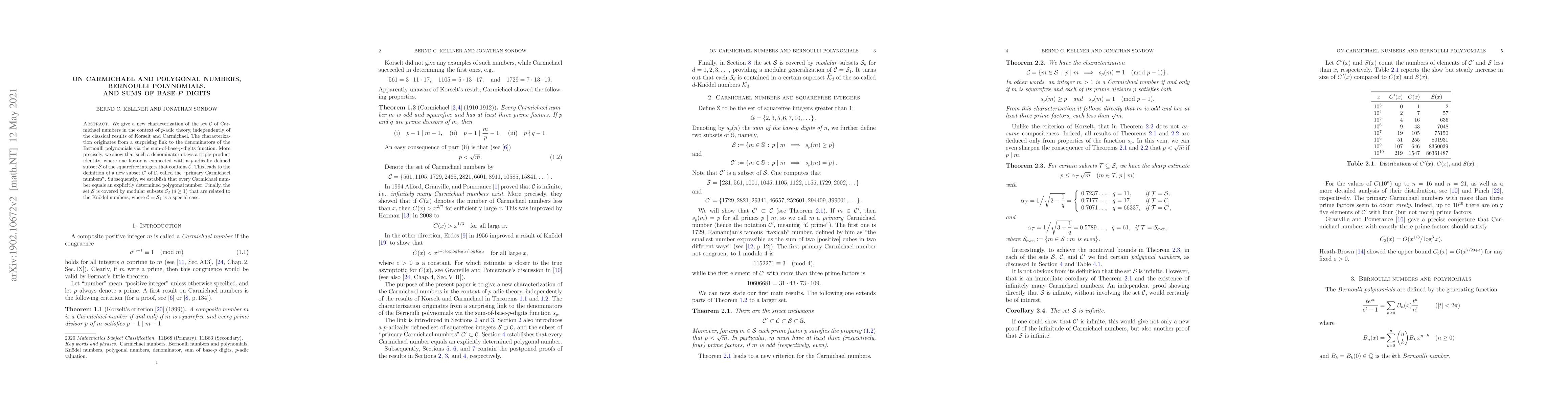 Thumbnail for On Carmichael and polygonal numbers, Bernoulli polynomials, and sums of
  base-$p$ digits