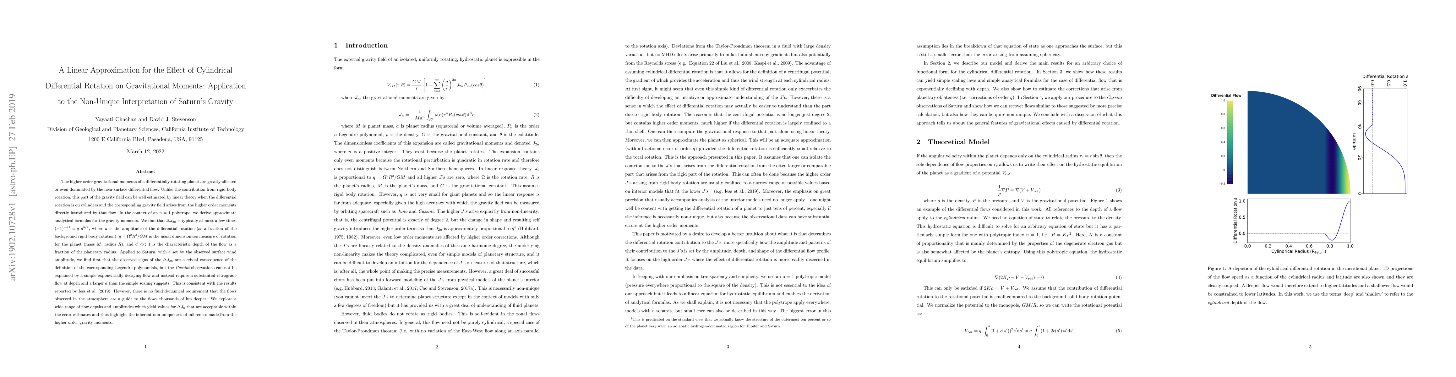 Thumbnail for A Linear Approximation for the Effect of Cylindrical Differential
  Rotation on Gravitational Moments: Application to the Non-Unique
  Interpretation of Saturn's Gravity