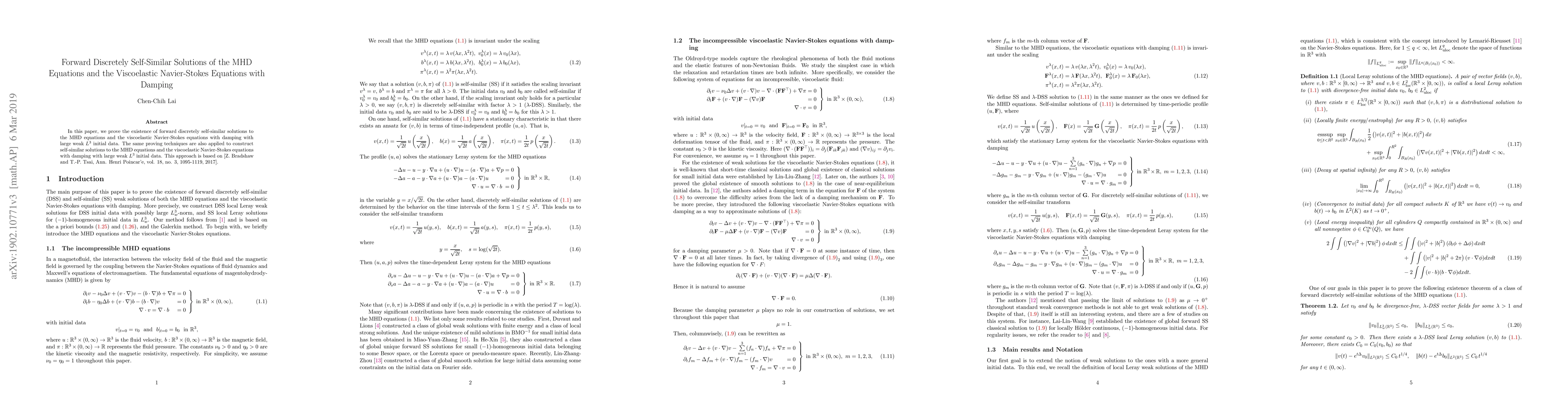 Thumbnail for Forward Discretely Self-Similar Solutions of the MHD Equations and the
  Viscoelastic Navier-Stokes Equations with Damping