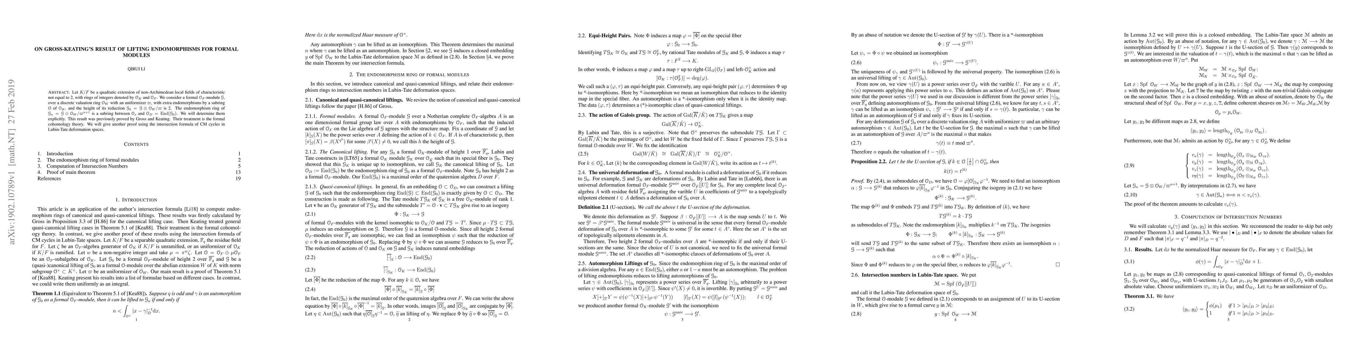 Thumbnail for On Gross-Keating's result of lifting endomorphisms for formal modules