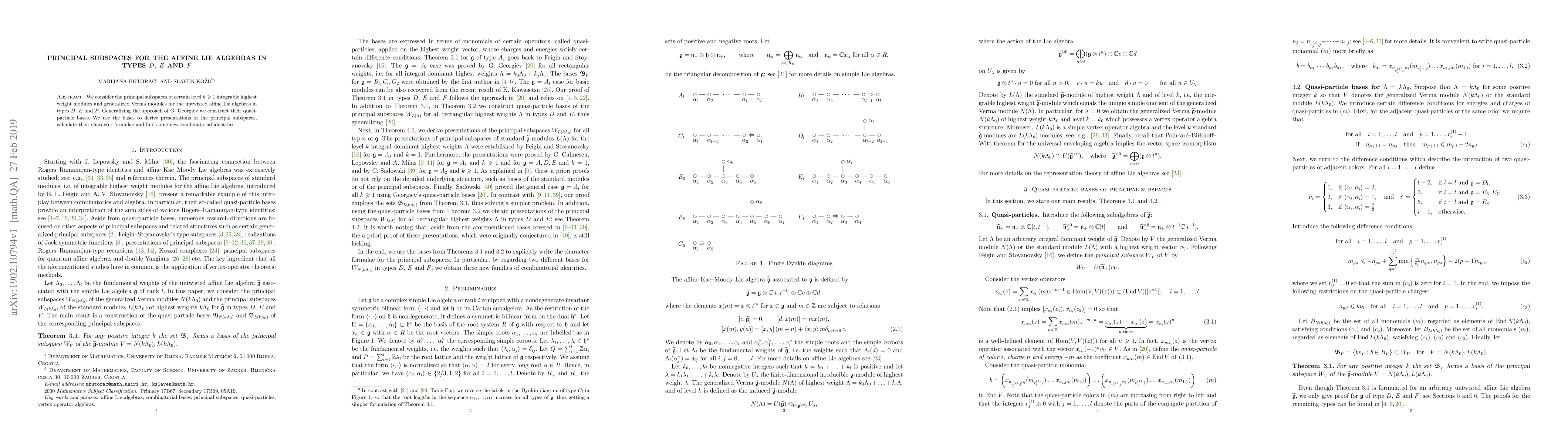 Thumbnail for Principal subspaces for the affine Lie algebras in types $D$, $E$ and
  $F$
