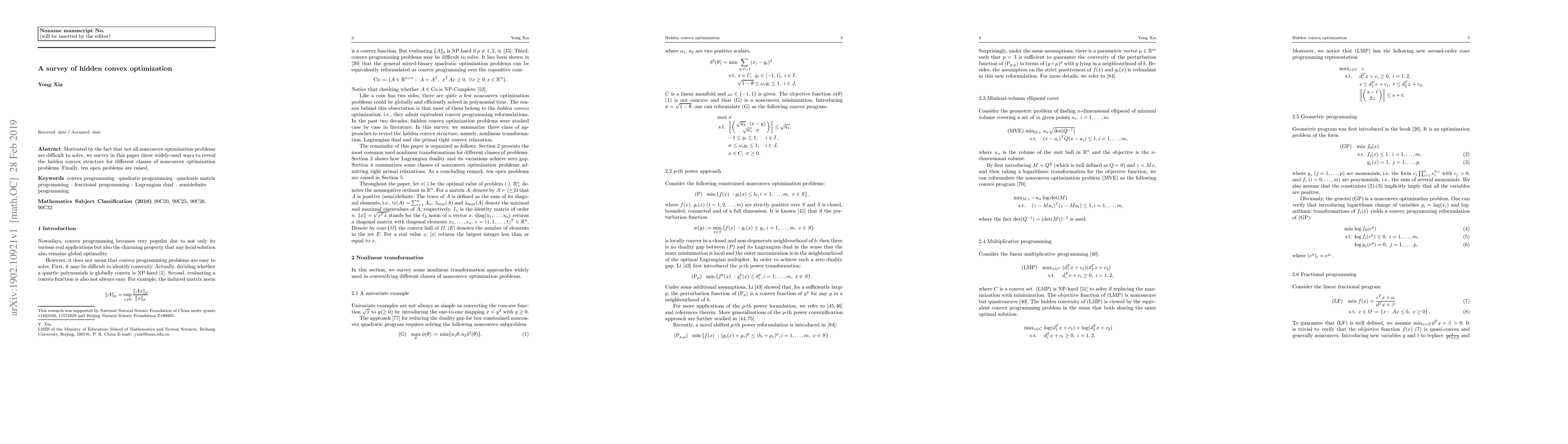 Thumbnail for A survey of hidden convex optimization