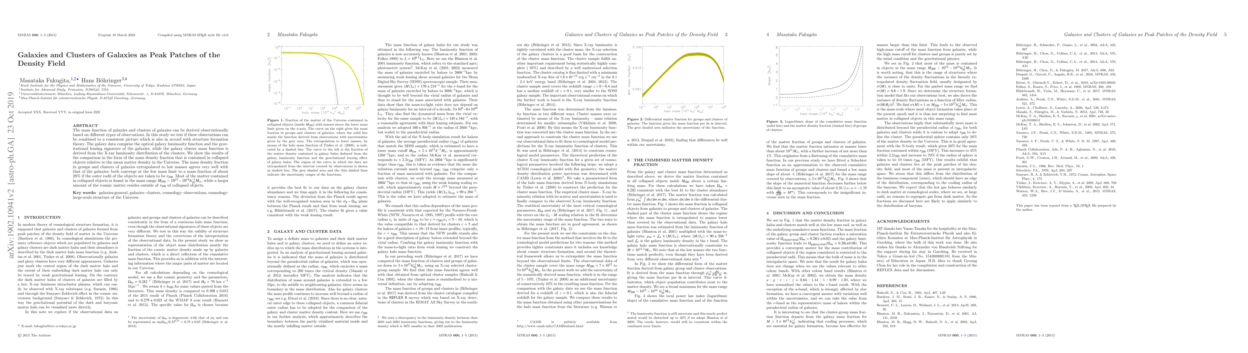 Thumbnail for Galaxies and Cluster of Galaxies as Peak Patches of the Density Field