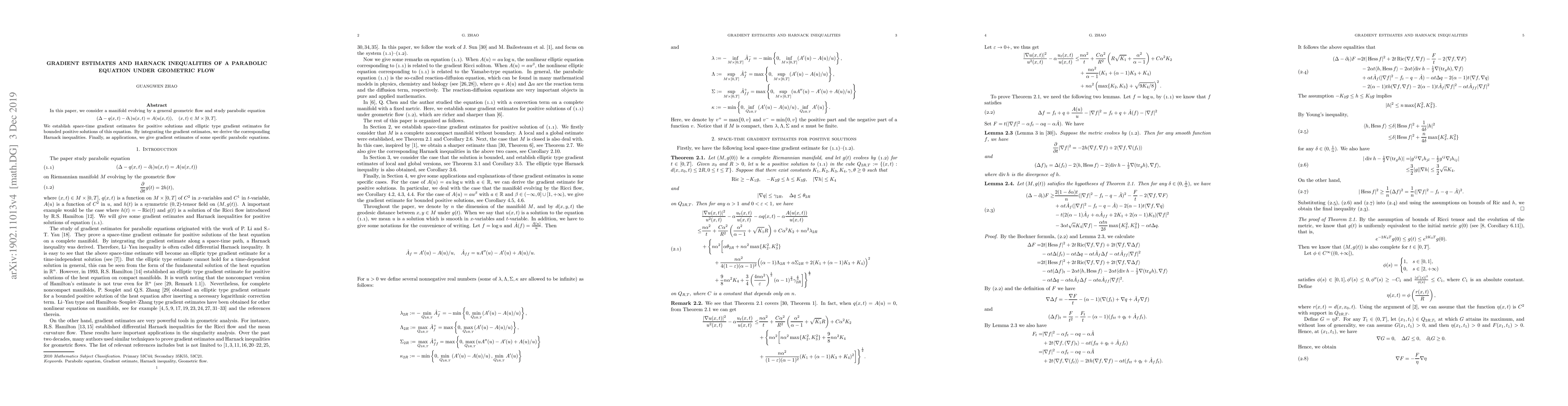 Thumbnail for Gradient estimates and Harnack inequalities of a parabolic equation
  under geometric flow
