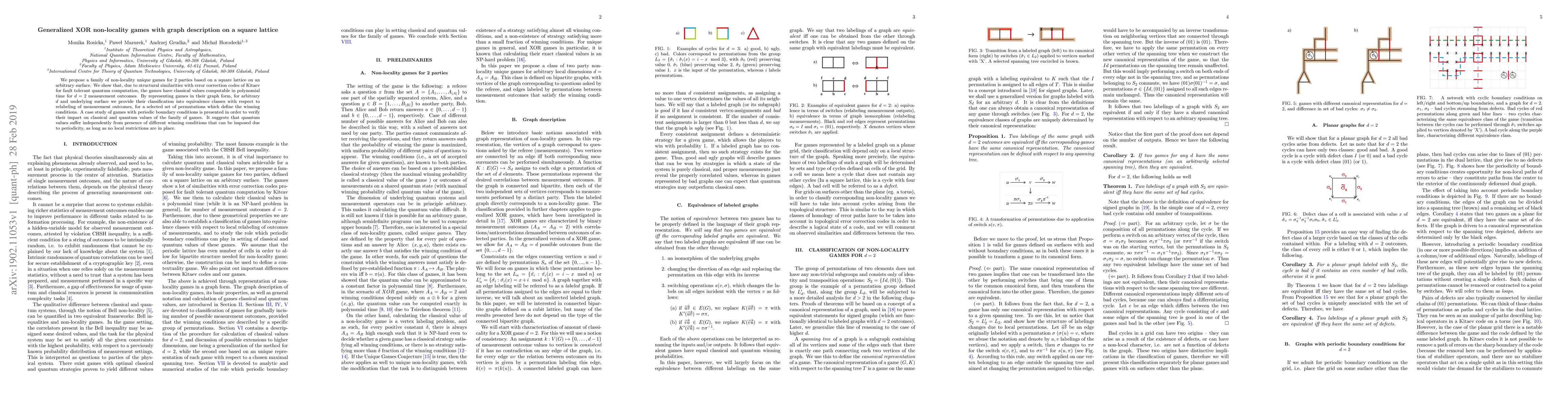 Thumbnail for Generalized XOR non-locality games with graph description on a square
  lattice