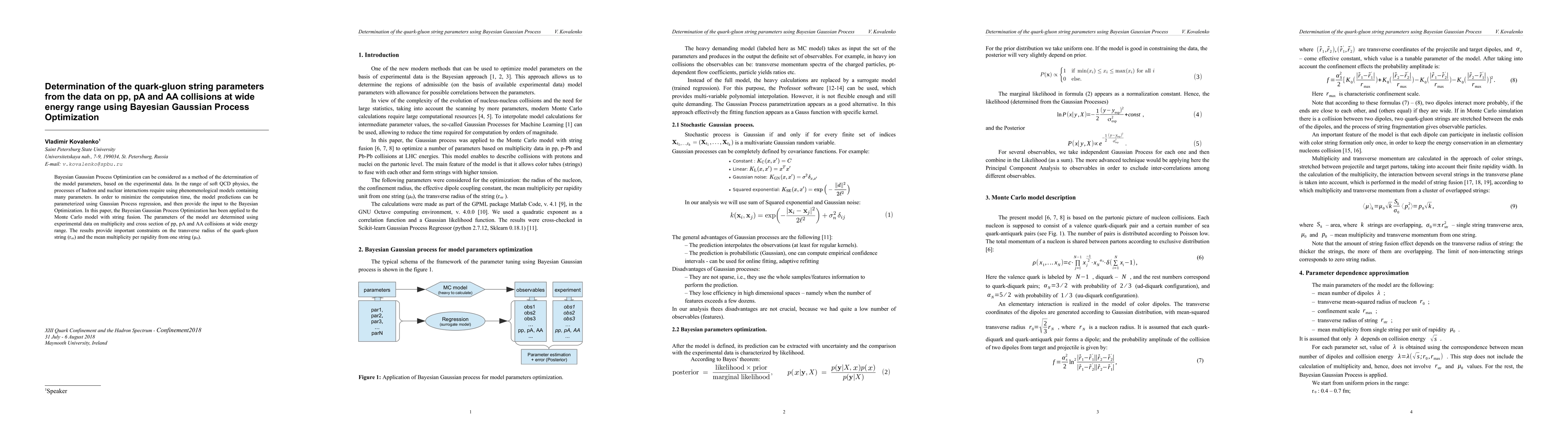 Thumbnail for Determination of the quark-gluon string parameters from the data on pp,
  pA and AA collisions at wide energy range using Bayesian Gaussian Process
  Optimization