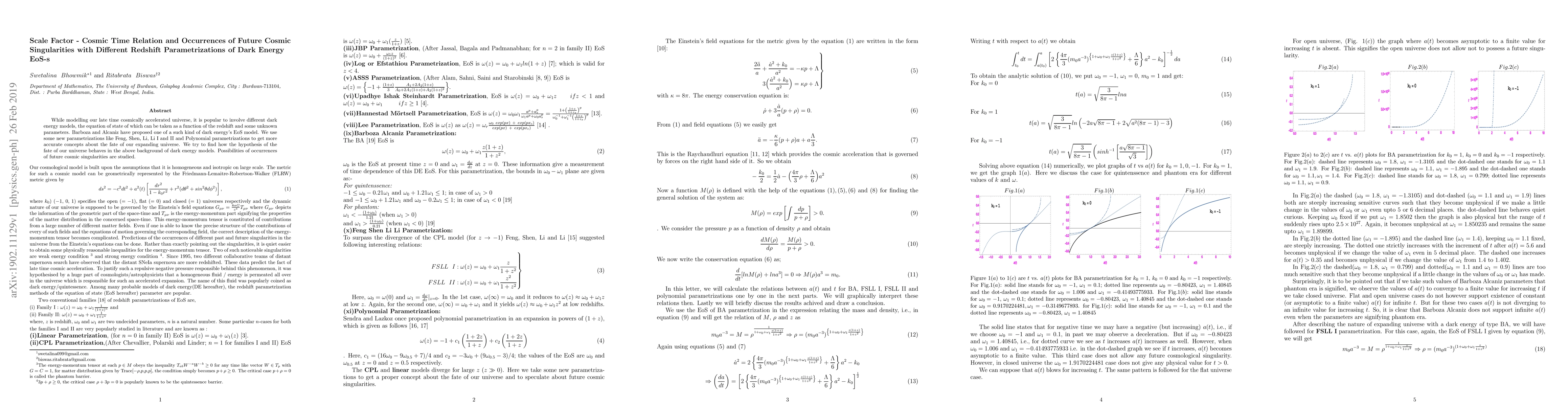 Thumbnail for Scale Factor - Cosmic Time Relation and Occurrences of Future Cosmic
  Singularities with Different Redshift Parametrizations of Dark Energy EoS-s