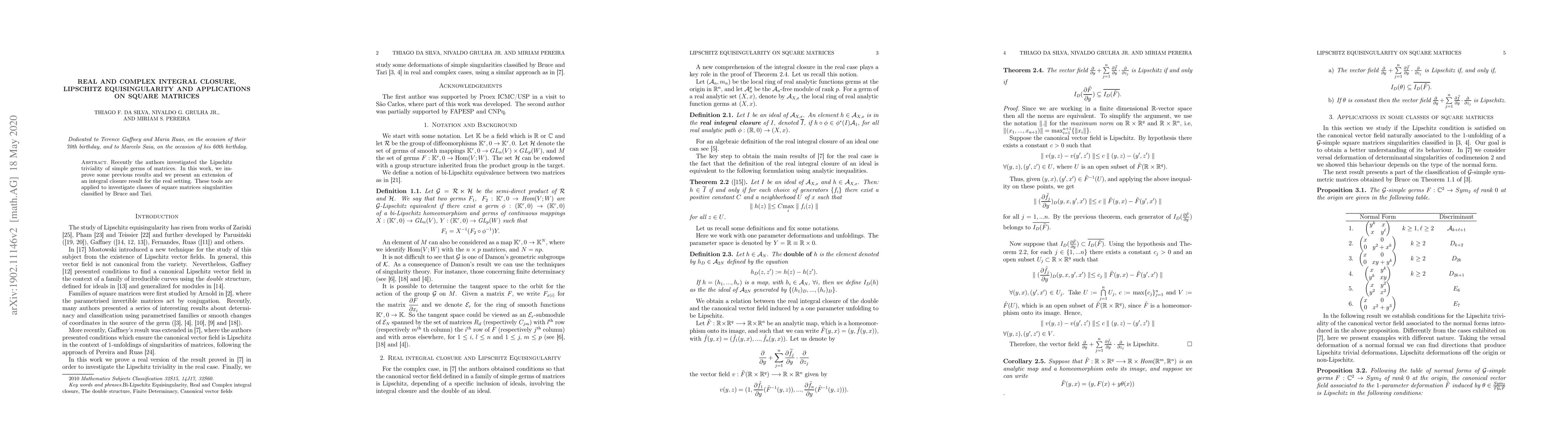Thumbnail for Real and complex integral closure, Lipschitz equisingularity and
  applications on square matrices