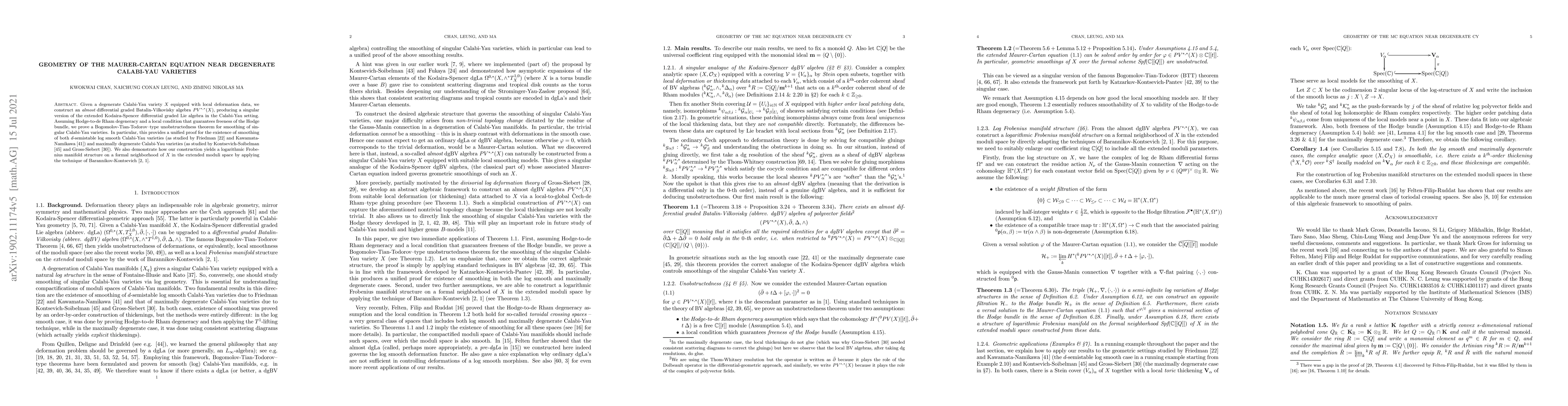 Thumbnail for Geometry of the Maurer-Cartan equation near degenerate Calabi-Yau
  varieties