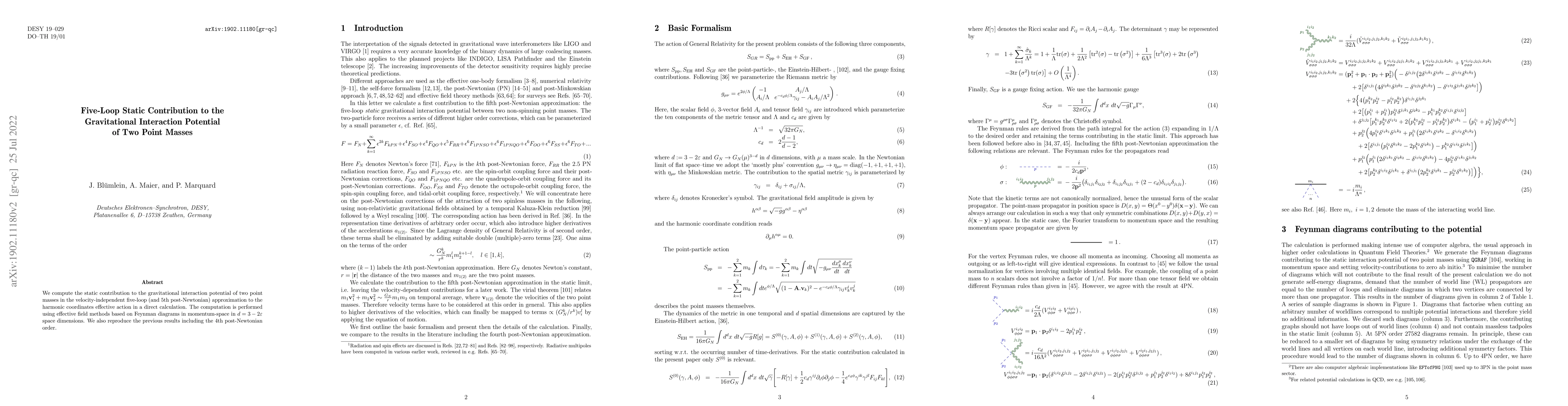 Thumbnail for Five-Loop Static Contribution to the Gravitational Interaction Potential
  of Two Point Masses
