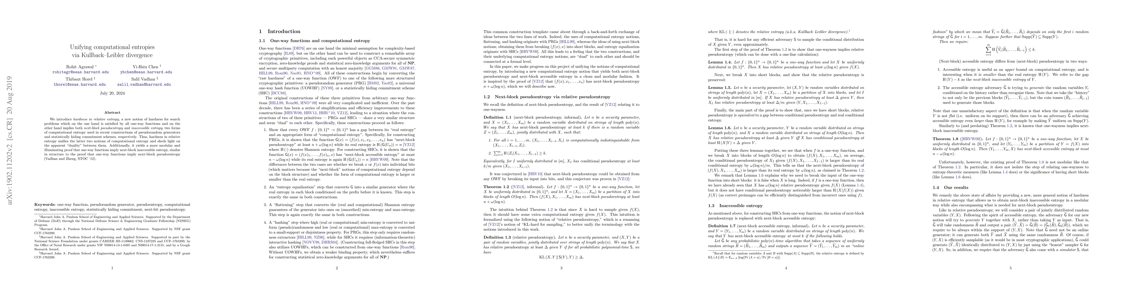 Thumbnail for Unifying computational entropies via Kullback-Leibler divergence