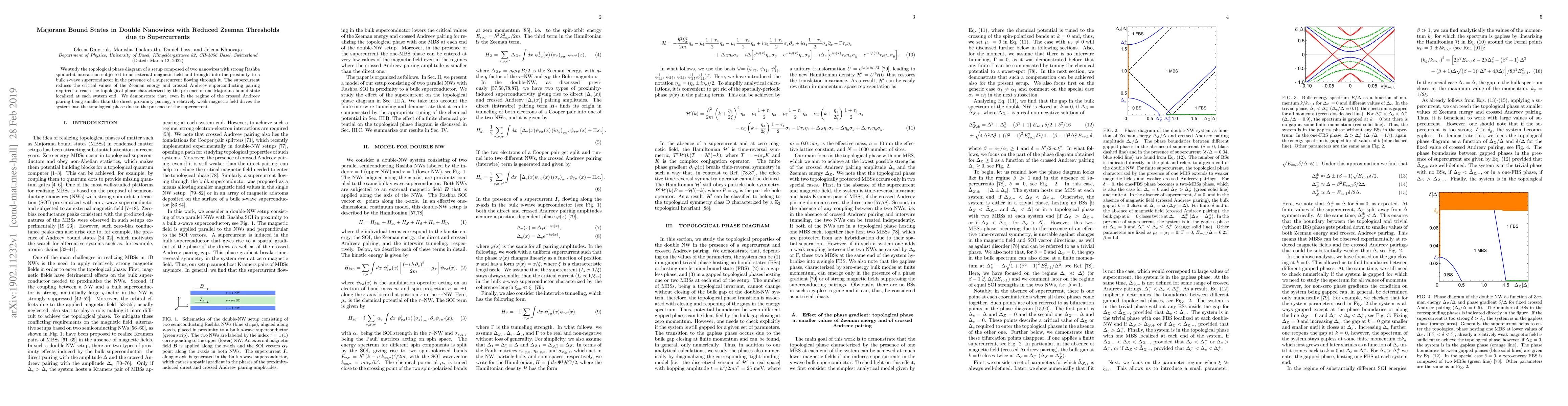 Thumbnail for Majorana Bound States in Double Nanowires with Reduced Zeeman Thresholds
  due to Supercurrents