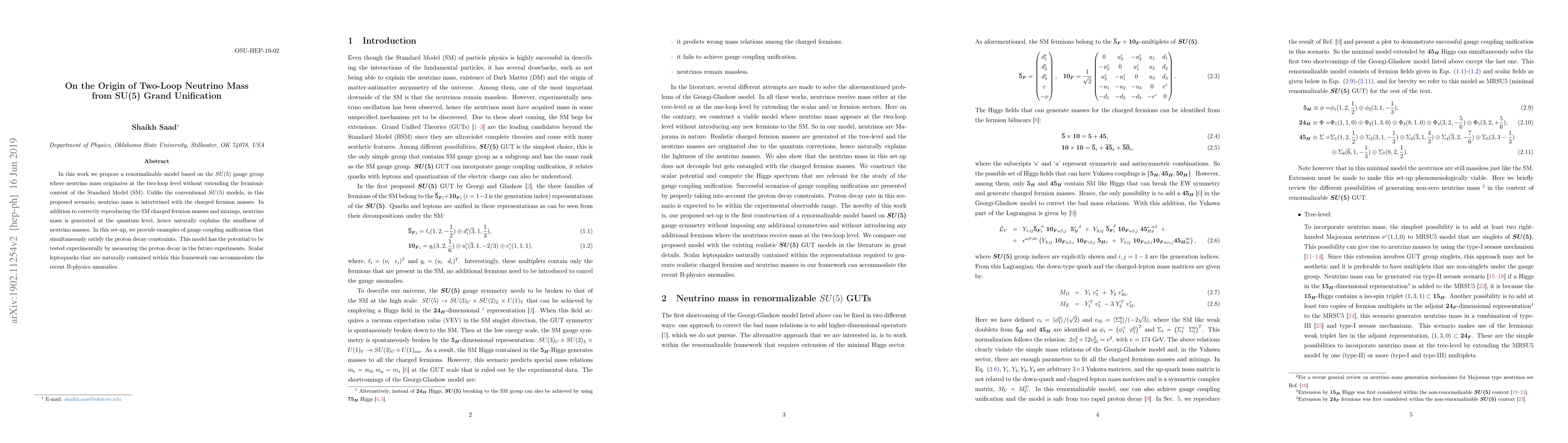 Thumbnail for On the Origin of Two-Loop Neutrino Mass from SU(5) Grand Unification