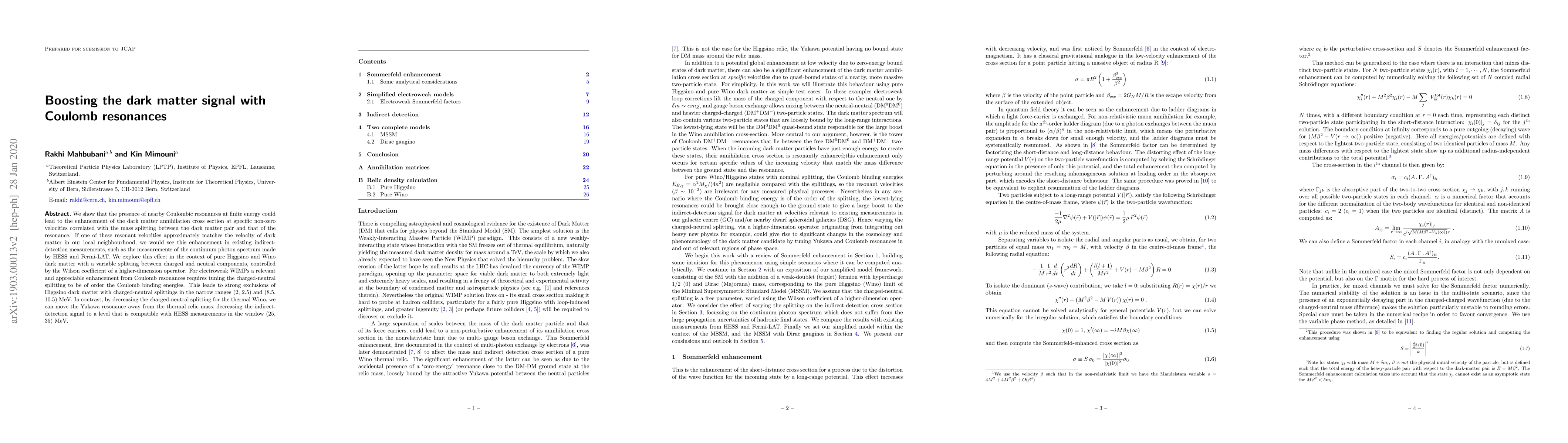 Thumbnail for Boosting the dark matter signal with Coulomb resonances