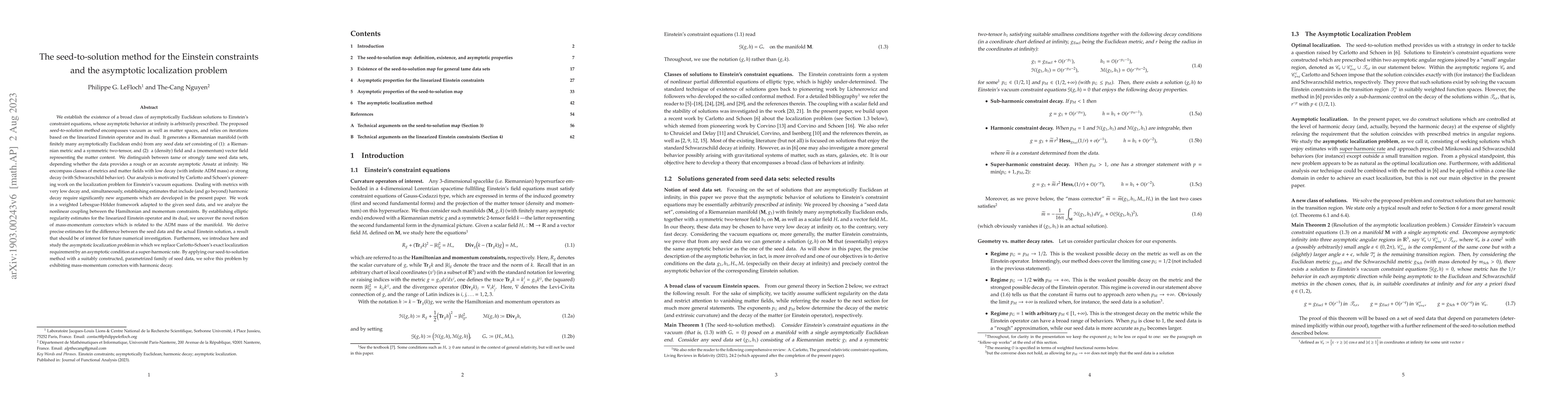 Thumbnail for The seed-to-solution method for the Einstein constraints and the
  asymptotic localization problem
