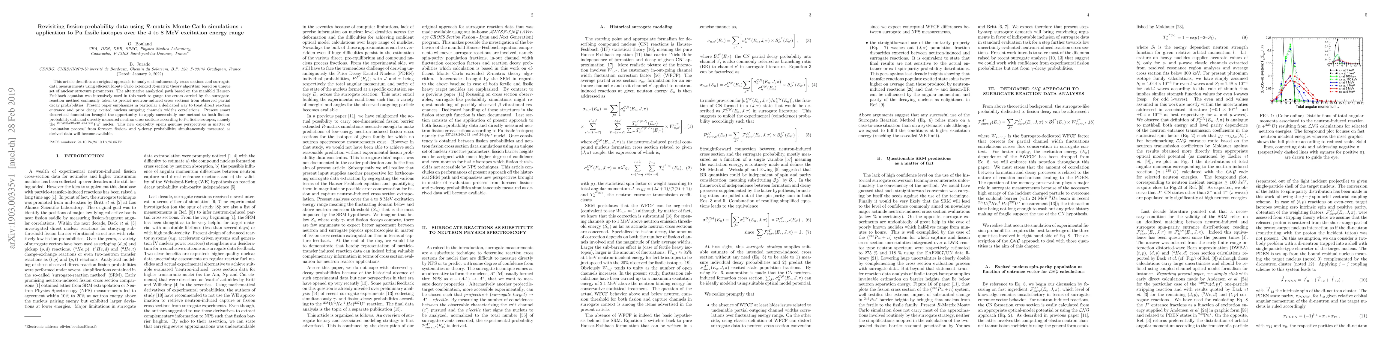 Thumbnail for Revisiting fission-probability data using $\mathcal{R}$-matrix
  Monte-Carlo simulations : application to Pu fissile isotopes over the 4 to 8
  MeV excitation energy range