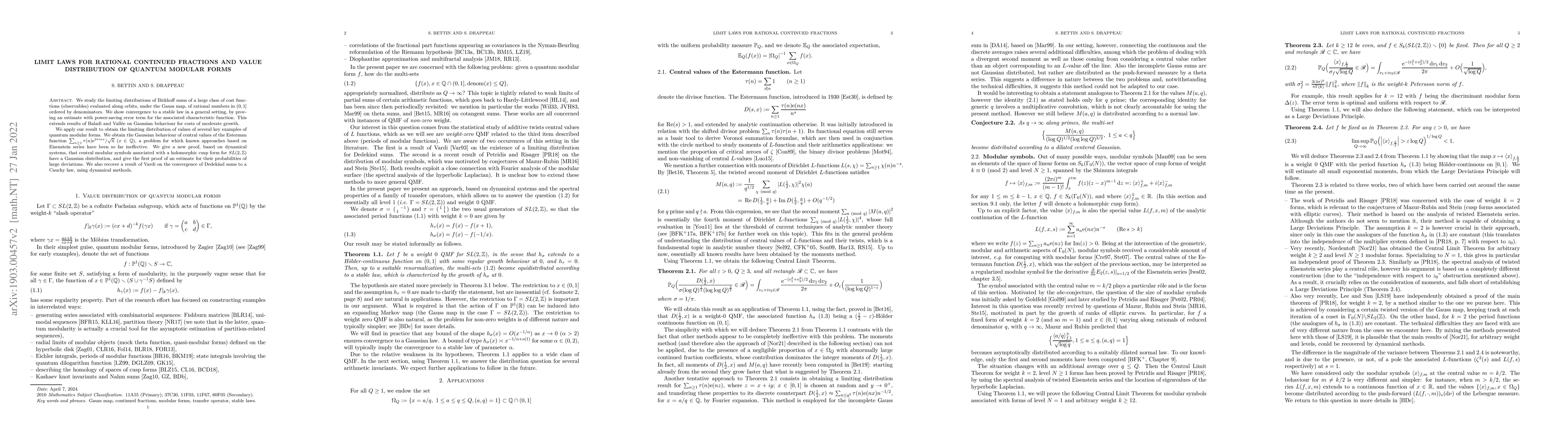 Thumbnail for Limit laws for rational continued fractions and value distribution of
  quantum modular forms