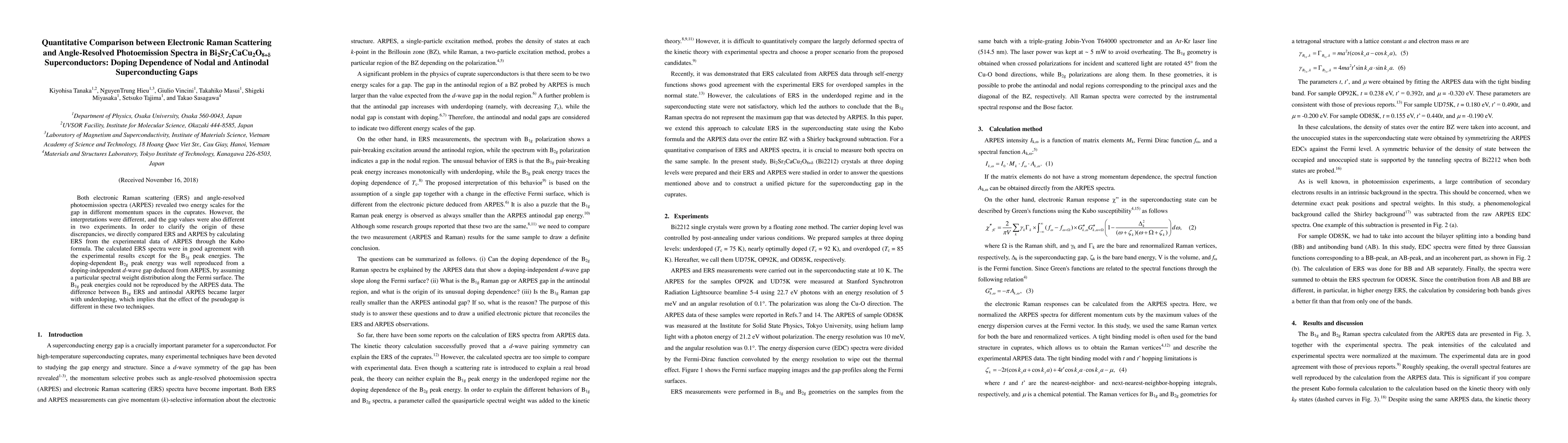 Thumbnail for Quantitative Comparison between Electronic Raman Scattering and
  Angle-Resolved Photoemission Spectra in Bi$_2$Sr$_2$CaCu$_2$O$_{8+\delta}$
  Superconductors: Doping Dependence of Nodal and Antinodal Superconducting
  Gaps