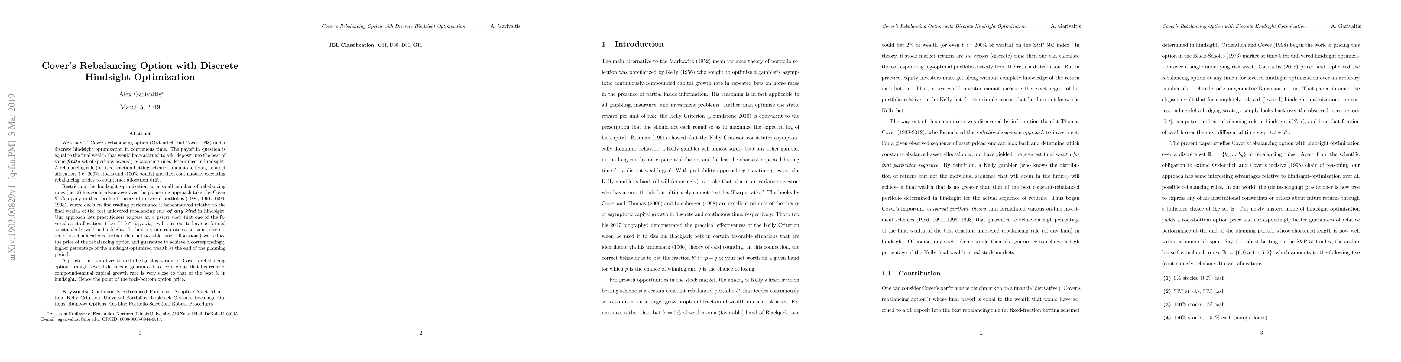 Thumbnail for Cover's Rebalancing Option With Discrete Hindsight Optimization