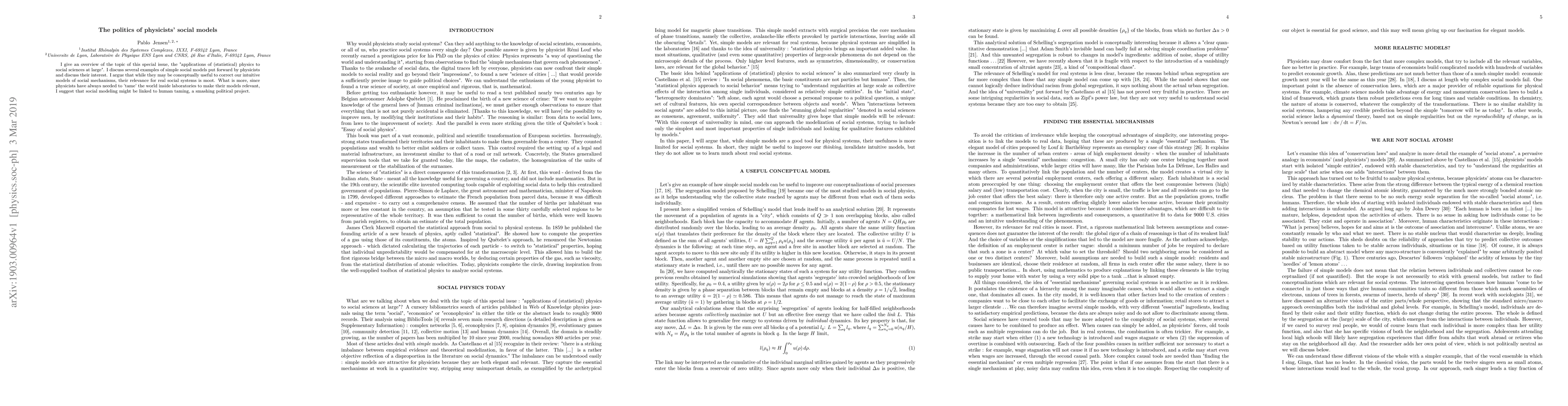Thumbnail for The politics of physicists social models
