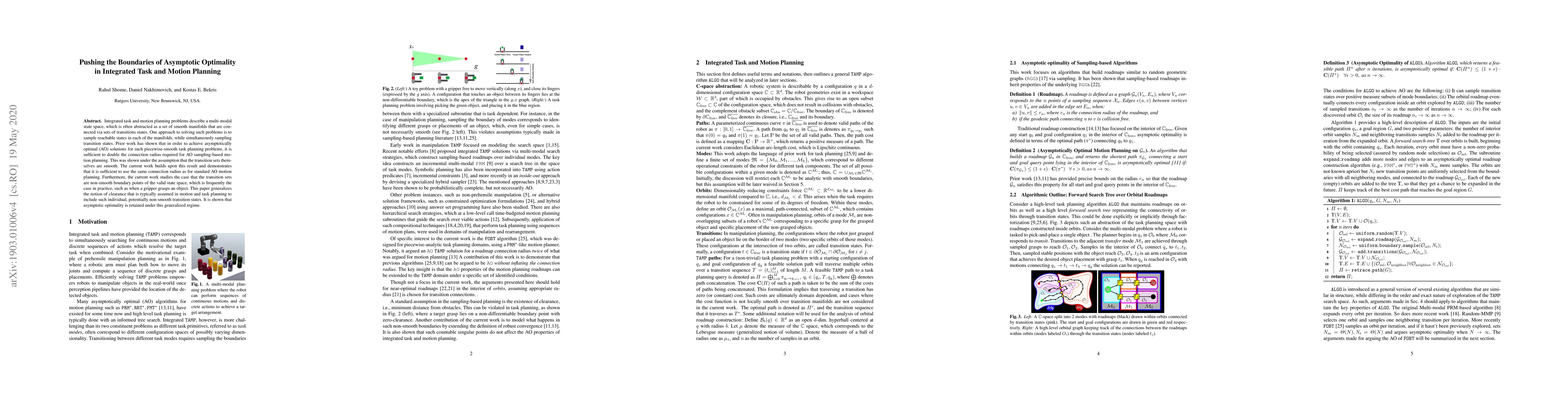 Thumbnail for Pushing the Boundaries of Asymptotic Optimality in Integrated Task and
  Motion Planning