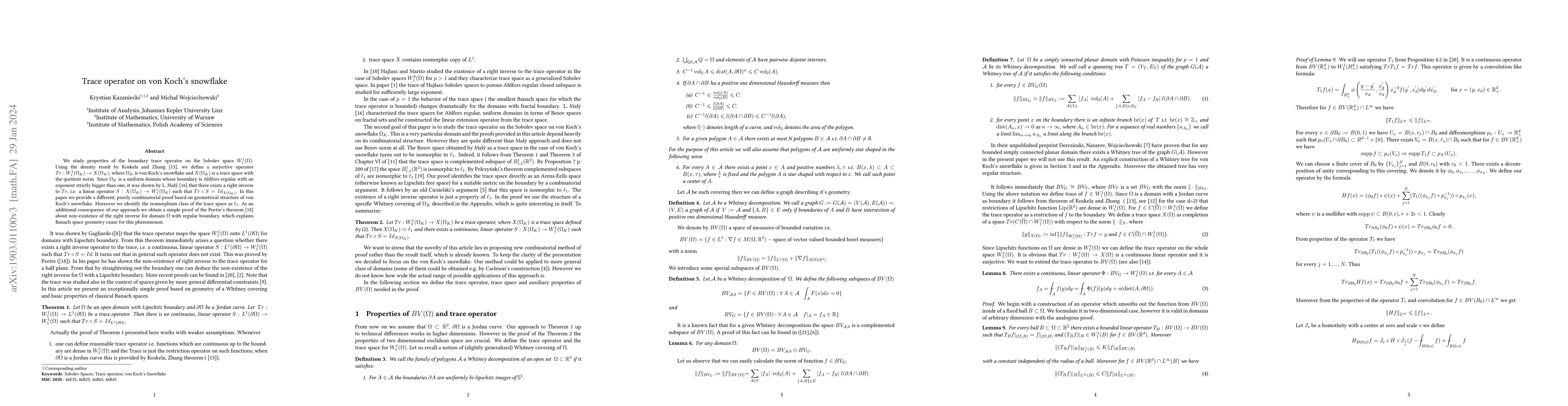 Thumbnail for Trace operator on von Koch's snowflake