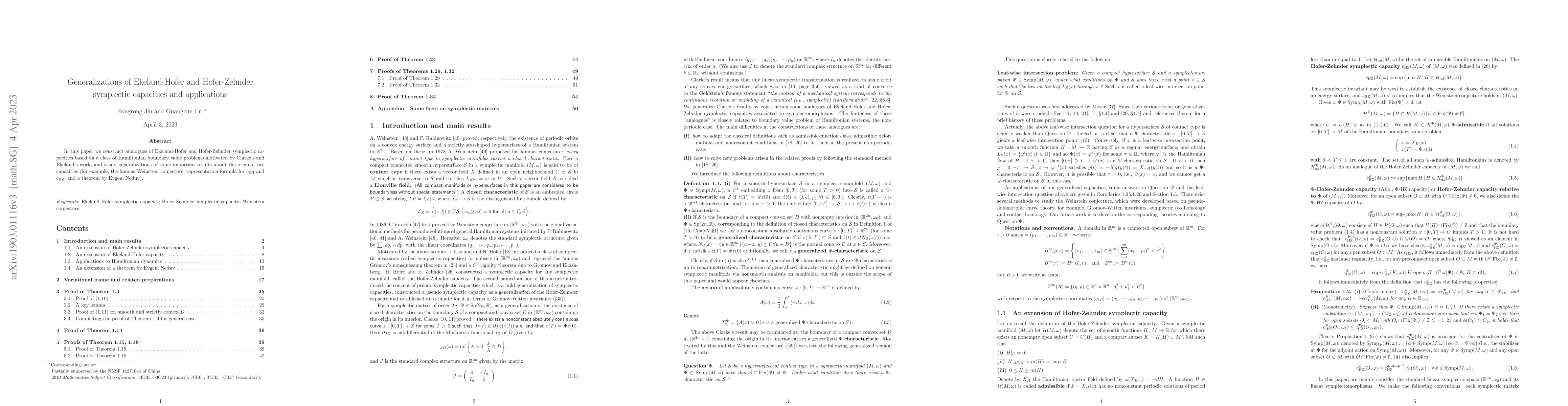 Thumbnail for Generalizations of Ekeland-Hofer and Hofer-Zehnder symplectic capacities
  and applications