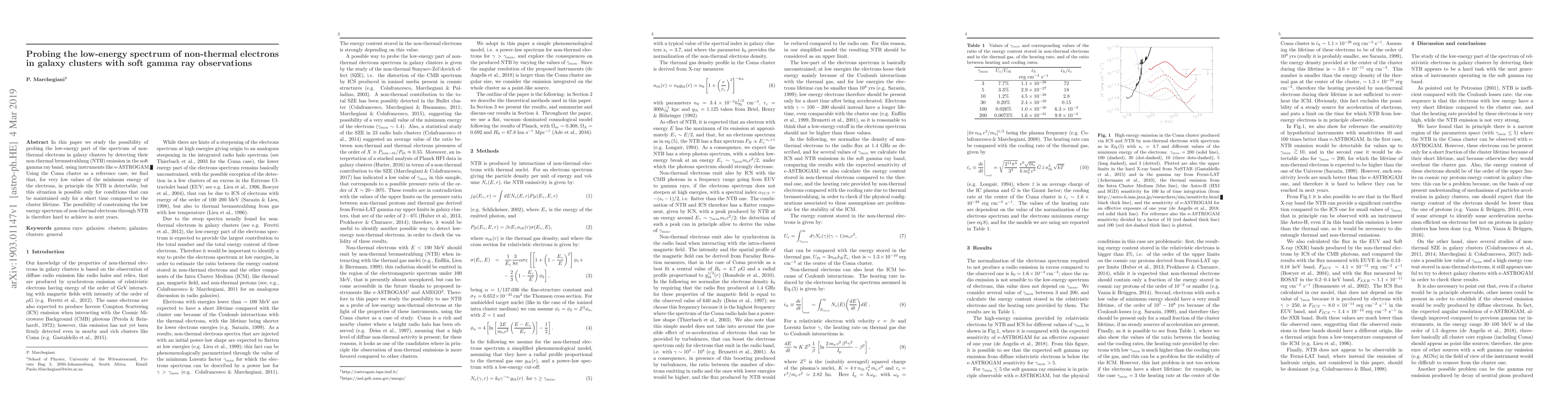 Thumbnail for Probing the low-energy spectrum of non-thermal electrons in galaxy
  clusters with soft gamma ray observations