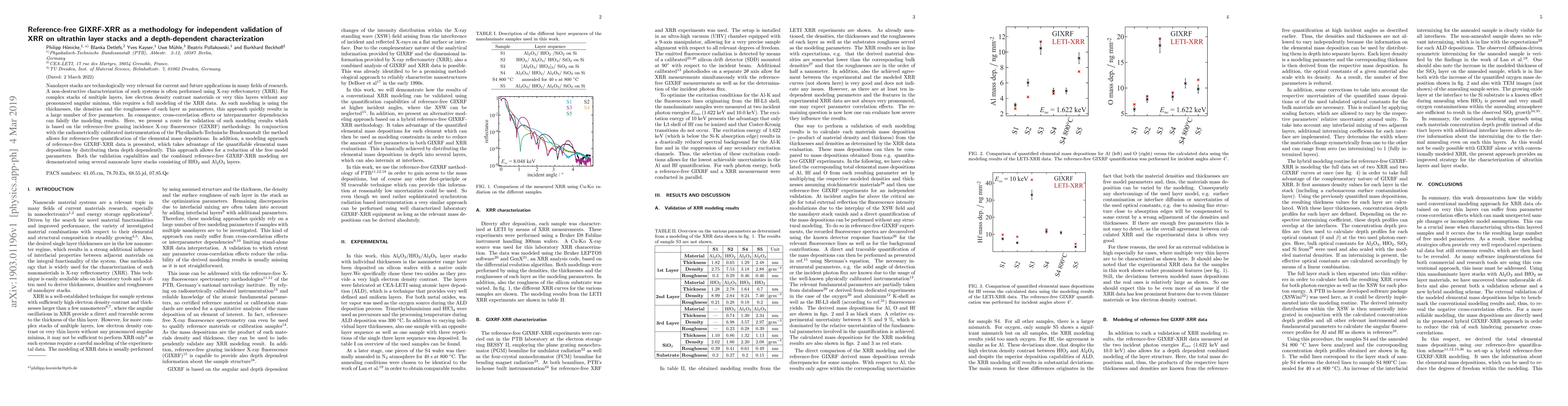 Thumbnail for Reference-free GIXRF-XRR as a methodology for independent validation of
  XRR on ultrathin layer stacks and a depth-dependent characterization