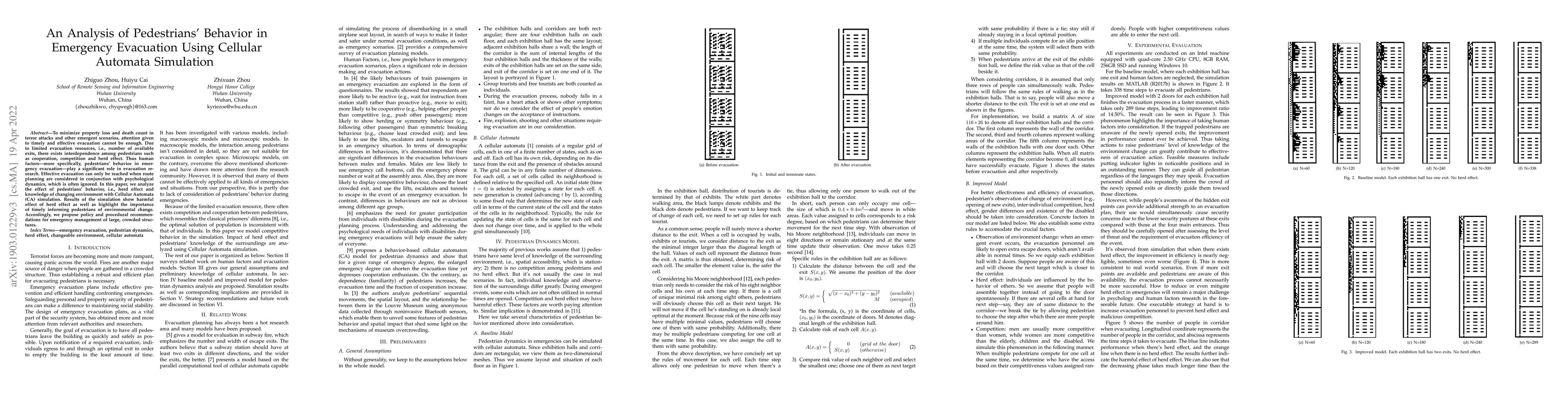 Thumbnail for An Analysis of Pedestrians' Behavior in Emergency Evacuation Using
  Cellular Automata Simulation