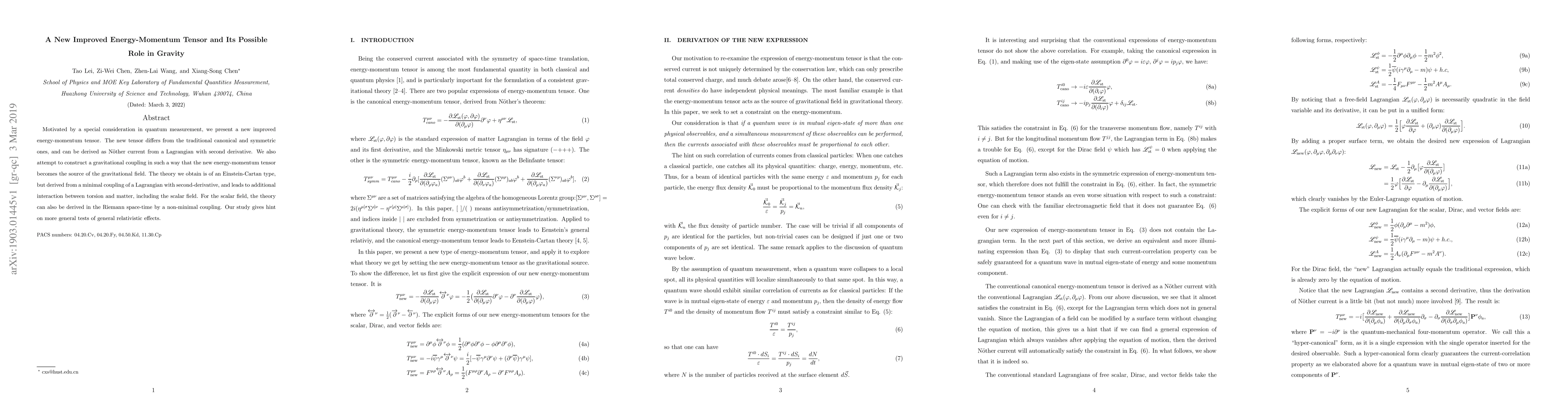 Thumbnail for A New Improved Energy-Momentum Tensor and Its Possible Role in Gravity