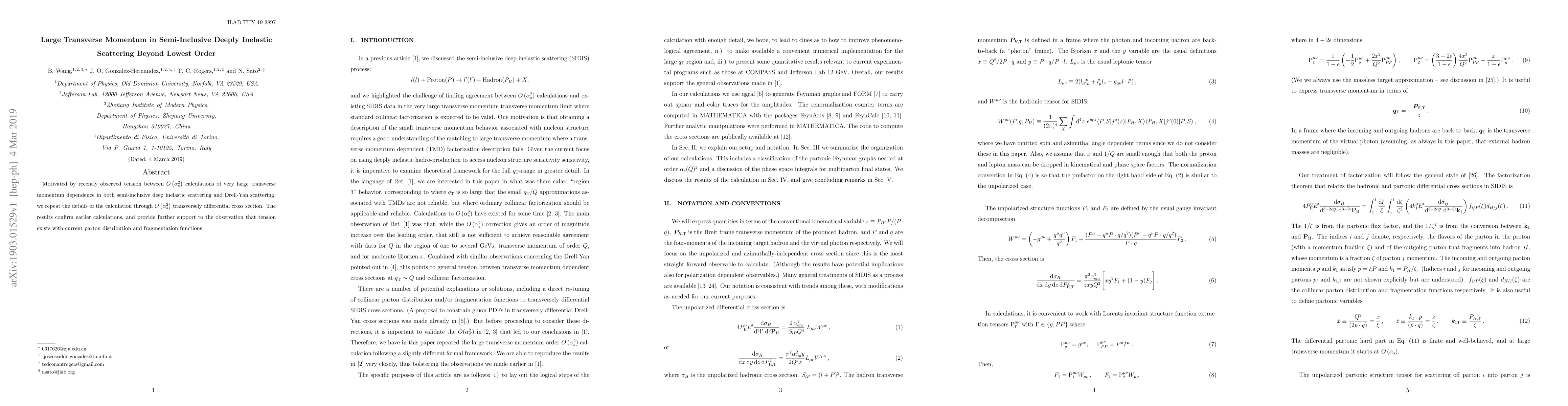 Thumbnail for Large Transverse Momentum in Semi-Inclusive Deeply Inelastic Scattering
  Beyond Lowest Order