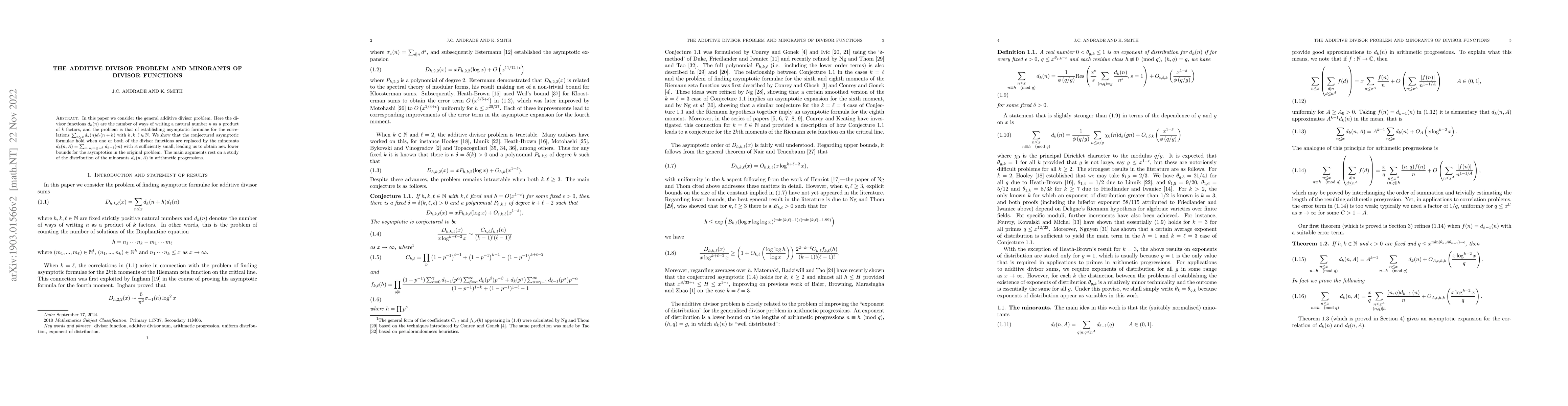Thumbnail for On Additive Divisor Sums and minorants of divisor functions